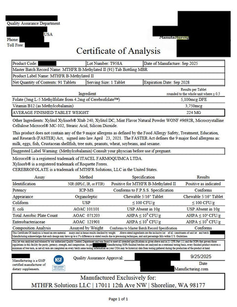 Methylated B12 3.75mg + L-Methylfolate 3mg as Methyl-Life®'s B-Methylated-II