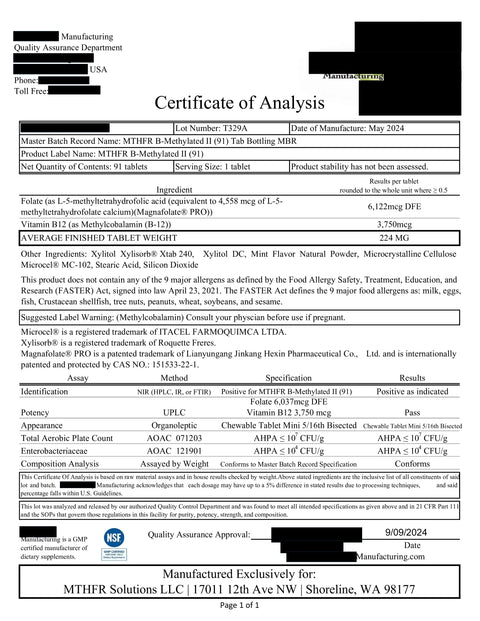 Methylated B12 3.75mg + L-Methylfolate 3mg as Methyl-Life®'s B-Methylated-II