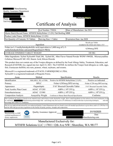 L Methylfolate Supplement 2.5 mg