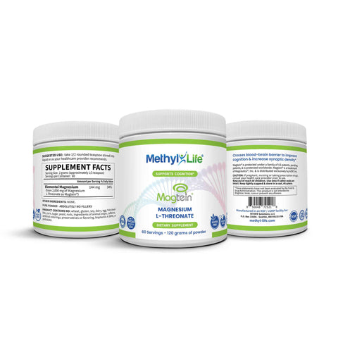 L-Threonate Magnesium: 120 grams Pure Magtein® - Natural Supplements for Brain Health - Methyl-Life® Supplements