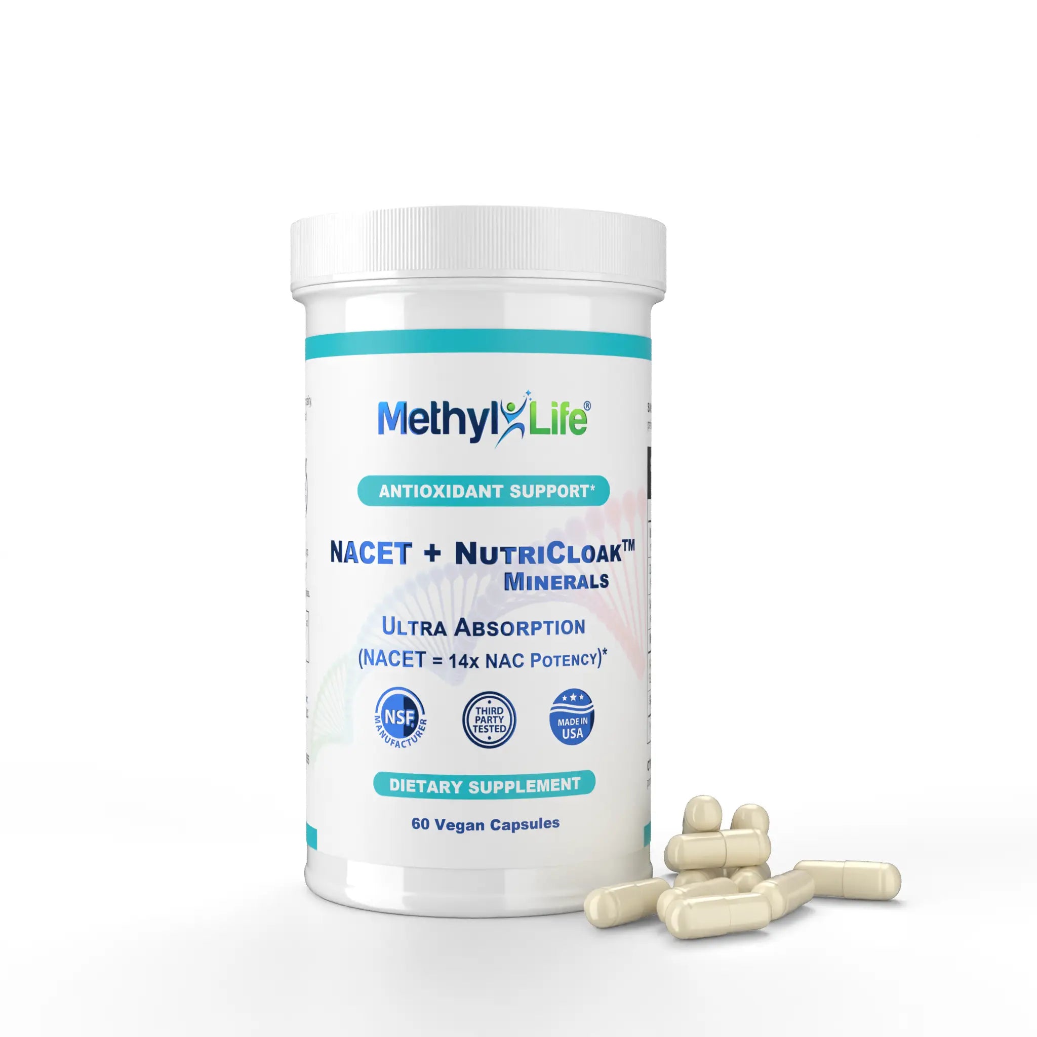 NACET + NutriCloak Minerals - Ultra Antioxidant Methyl-Life Supplements NACET + NutriCloak Minerals - Ultra Antioxidant Methyl-Life Supplements