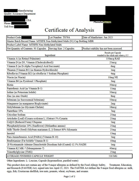 Non-Methylated Multivitamin with Cognitive Nutrients