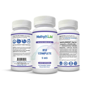 Active B12 Complete - 3 bottles showing all sides - Methyl-Life Supplements