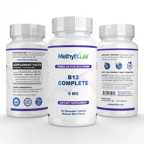 Vitamin B12 5000 mcg (Methylcobalamin B12 Complete) – 3 Bioactive Forms