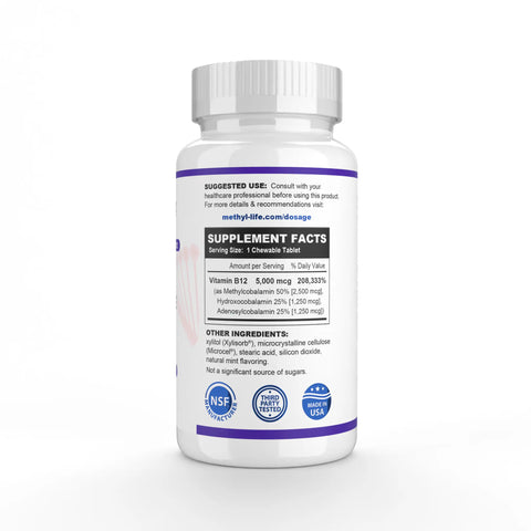 Vitamin B12 5000 mcg (Methylcobalamin B12 Complete) – 3 Bioactive Forms