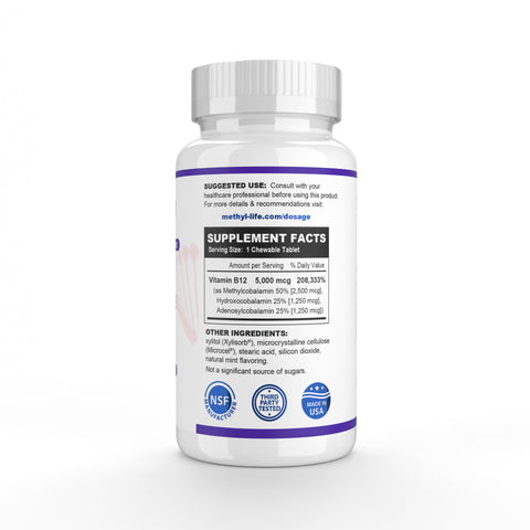 Vitamin B12 5000 mcg (Methylcobalamin B12 Complete) – 3 Bioactive Forms