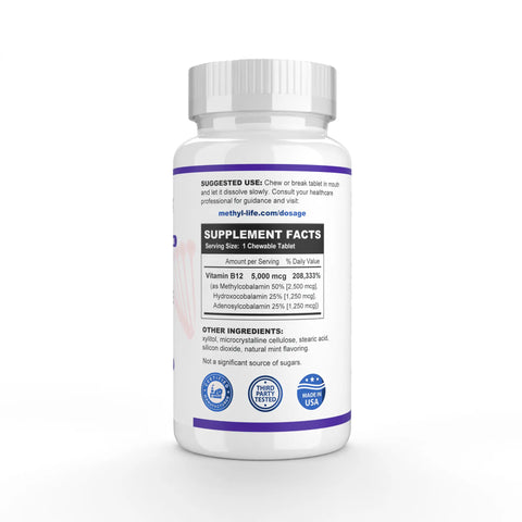 Vitamin B12 5000 mcg (Methylcobalamin B12 Complete) – 3 Bioactive Forms