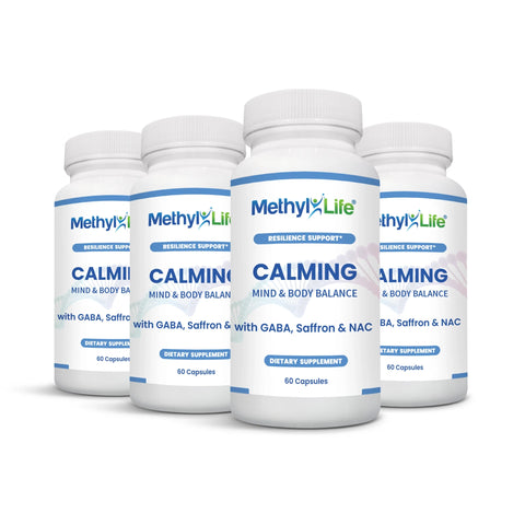 Wholesale: (4 bottles) CALMING - Reduce Stress with Gaba & Saffron for Anxiety - Methyl-Life® Supplements