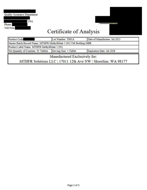 5 Methylfolate: 5-mthf L-Methylfolate 5 mg