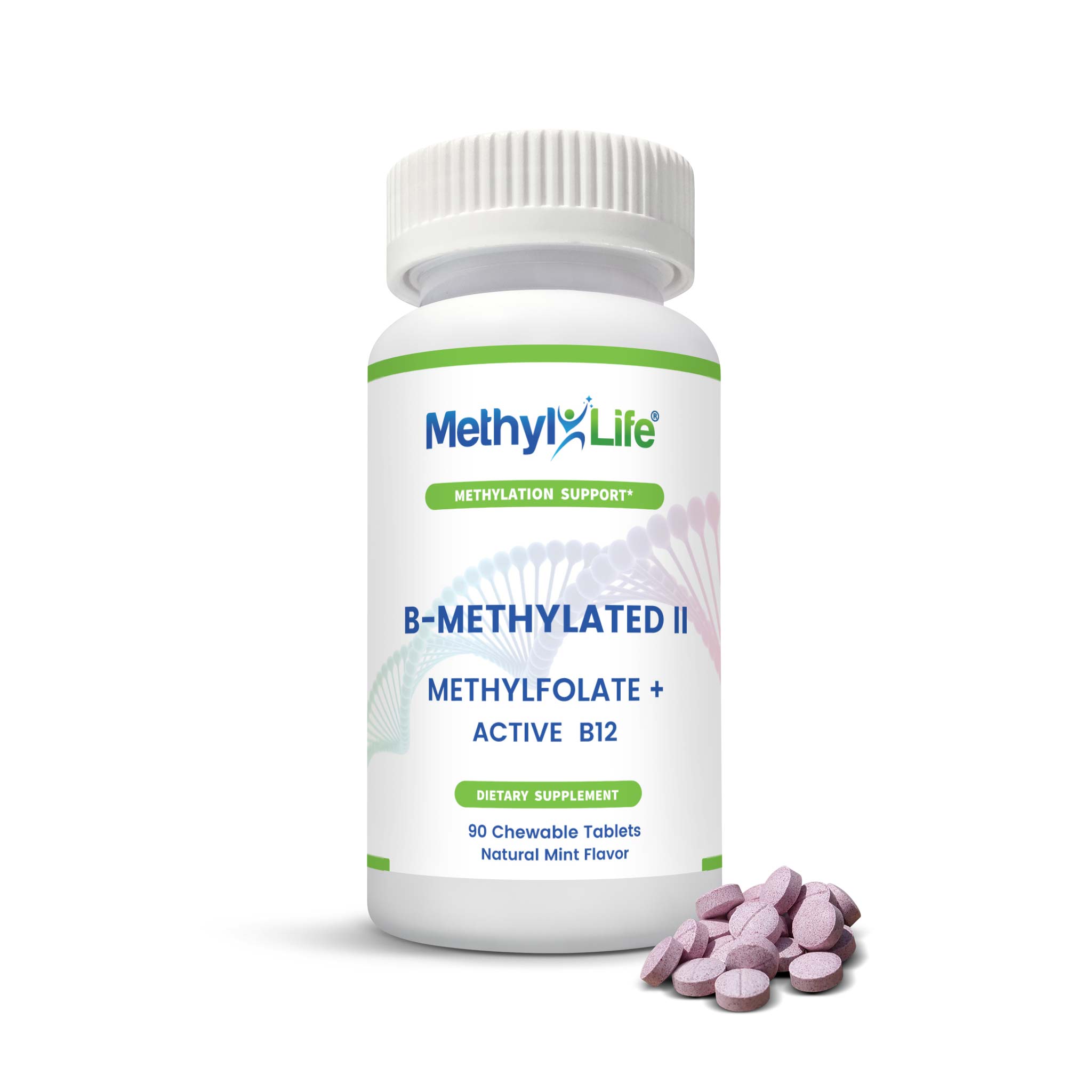 B-Methylated-II - L-Methylfolate 3 mg + Methylcobalamin 3.75 mg - bottle + 90ct chewable tablets - Methyl-Life