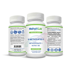 B-Methylated-II - L-Methylfolate 3 mg + Methylcobalamin 3.75 mg - 3 bottles showing all sides - 90 ct - Methyl-Life
