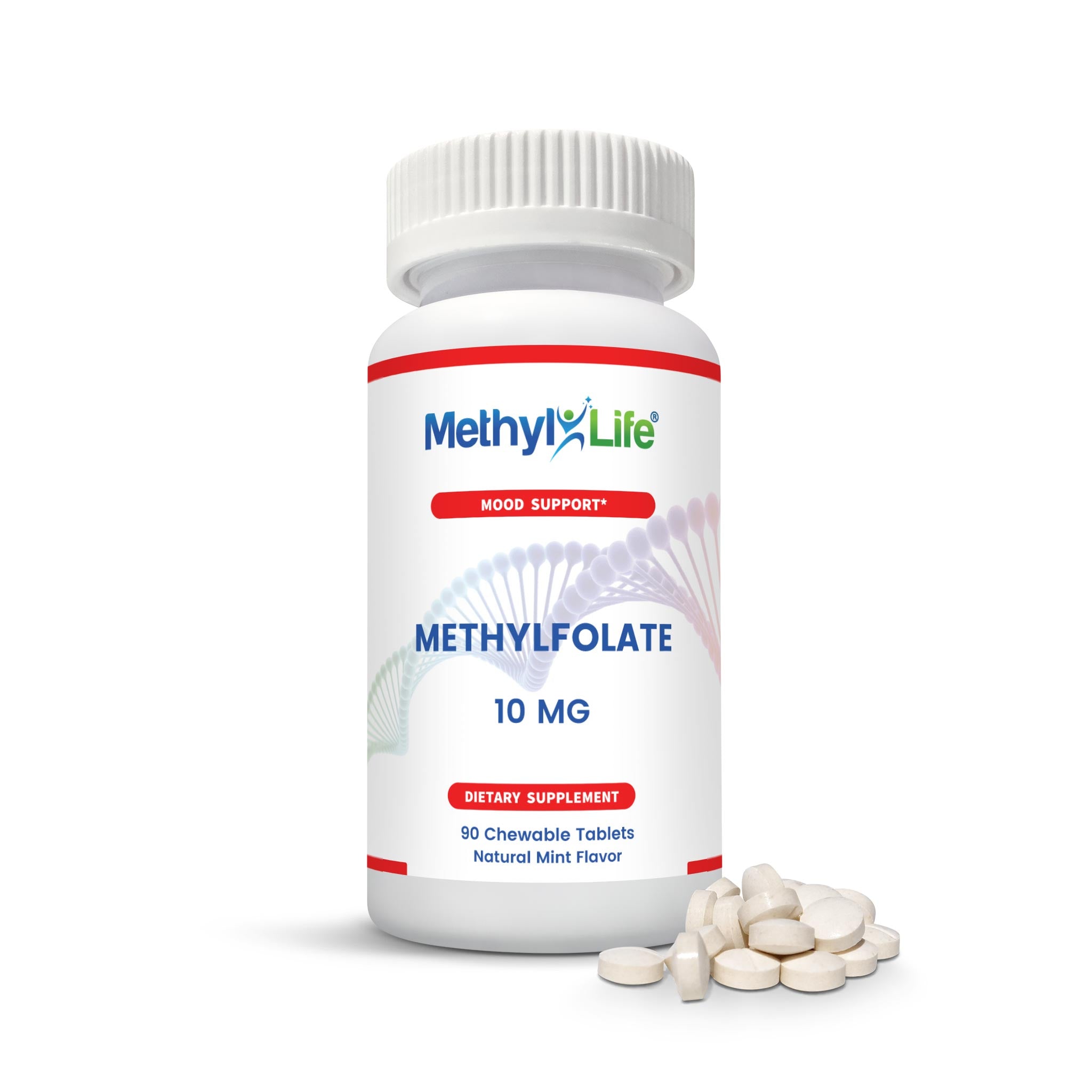 Methylfolate 10 mg - bottle+chewable tablets - Raise Mood - Purest L-Methylfolate - 90 ct - Methyl-Life