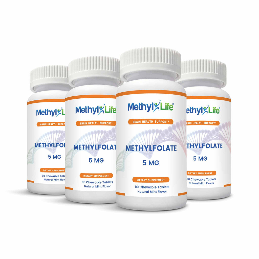 Wholesale: 4-pack of Methylfolate 5 (4 bottles) 90 chewables per bottle - Methyl-Life