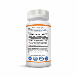 Methylfolate 5 mg - Brain/Mood Health - bottle supplement facts - Purest L-Methylfolate - 90 ct chewables - Methyl-Life