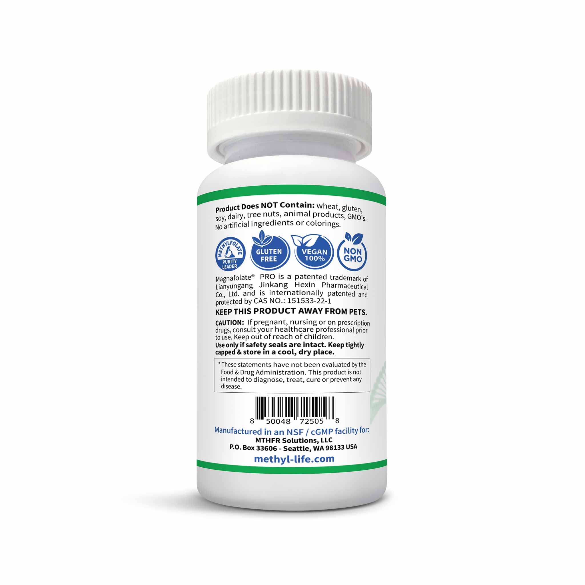 Methylfolate 7.5 mg bottle barcode (Purest L-Methylfolate) + Active B12s - 90 Chewables - Methyl-Life