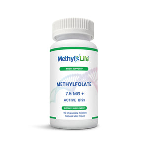 Methylfolate 7.5 mg bottle front (Purest L-Methylfolate) + Active B12s - 3 month supply - Chewables - Methyl-Life