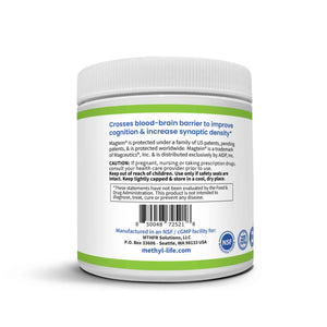 Magtein - barcode label view - 120 grams no-filler Magnesium L-Threonate