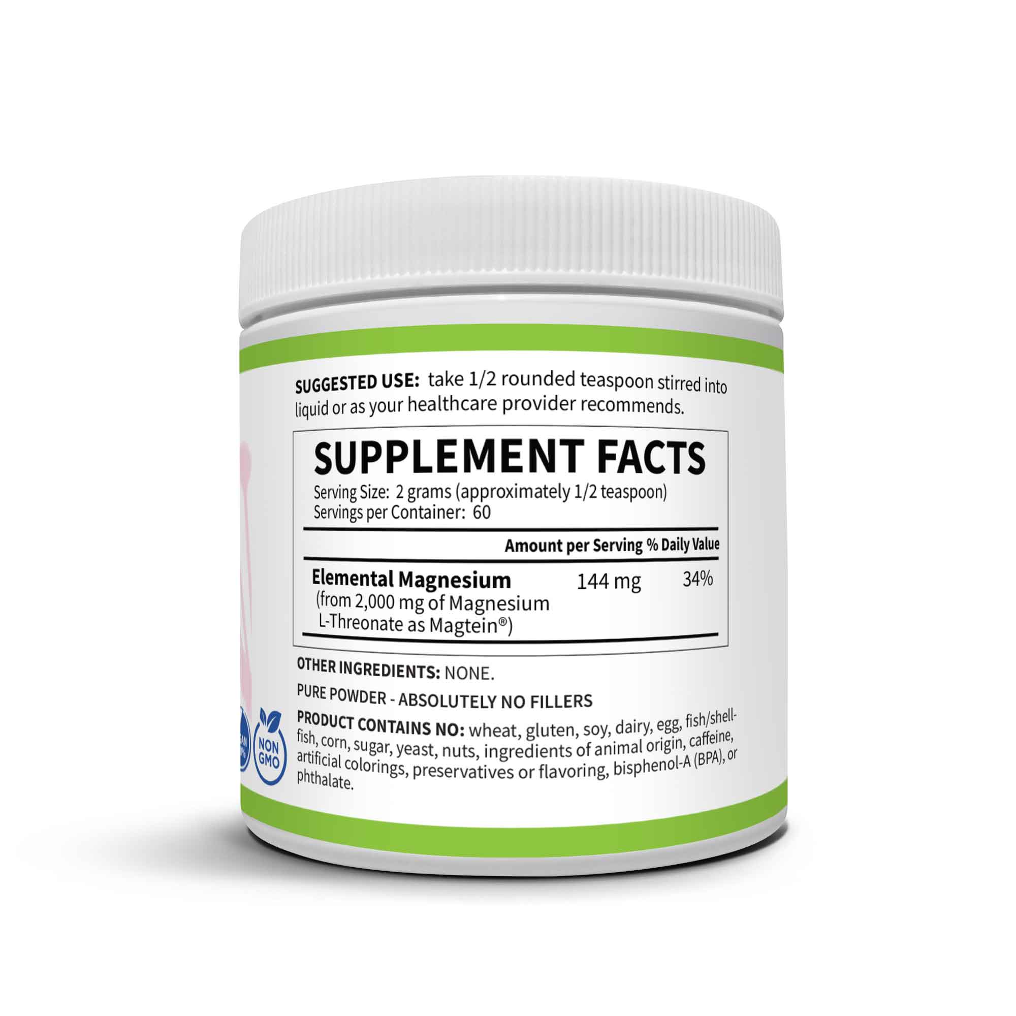 Magtein supplement facts - 2,000 mg Magnesium L-Threonate per serving