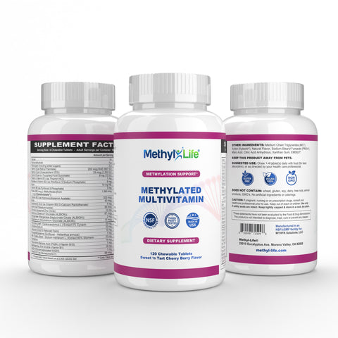 MTHFR Supplement: Methylfolate + B12 Chewable Multivitamin Methyl-Life Supplements MTHFR Supplement: Methylfolate + B12 Chewable Multivitamin Methyl-Life Supplements