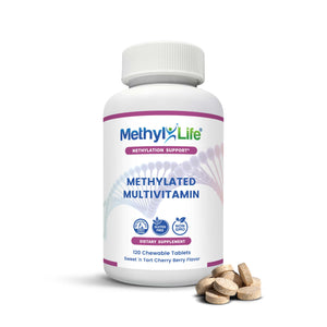 Chewable Methylated Multivitamin - L-methylfolate + Active B12 - bottle w/tablets - 30 Adult Servings - Methyl-Life