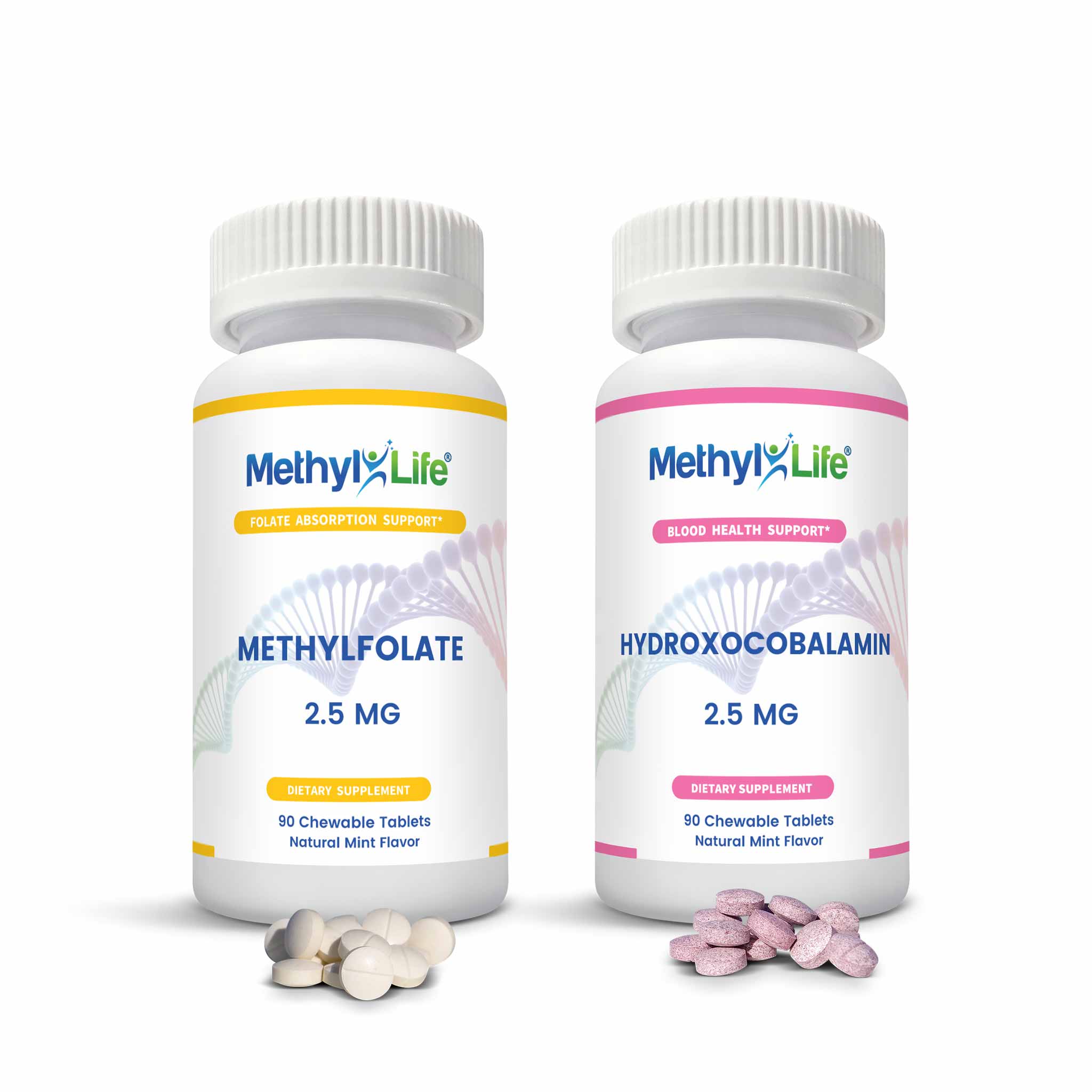 Actives for Sensitives Bundle (2 product bottles + tablets) - L-Methylfolate 2.5 mg + Hydroxocobalamin 2.5 mg - 90 ct - Chewables - Methyl-Life