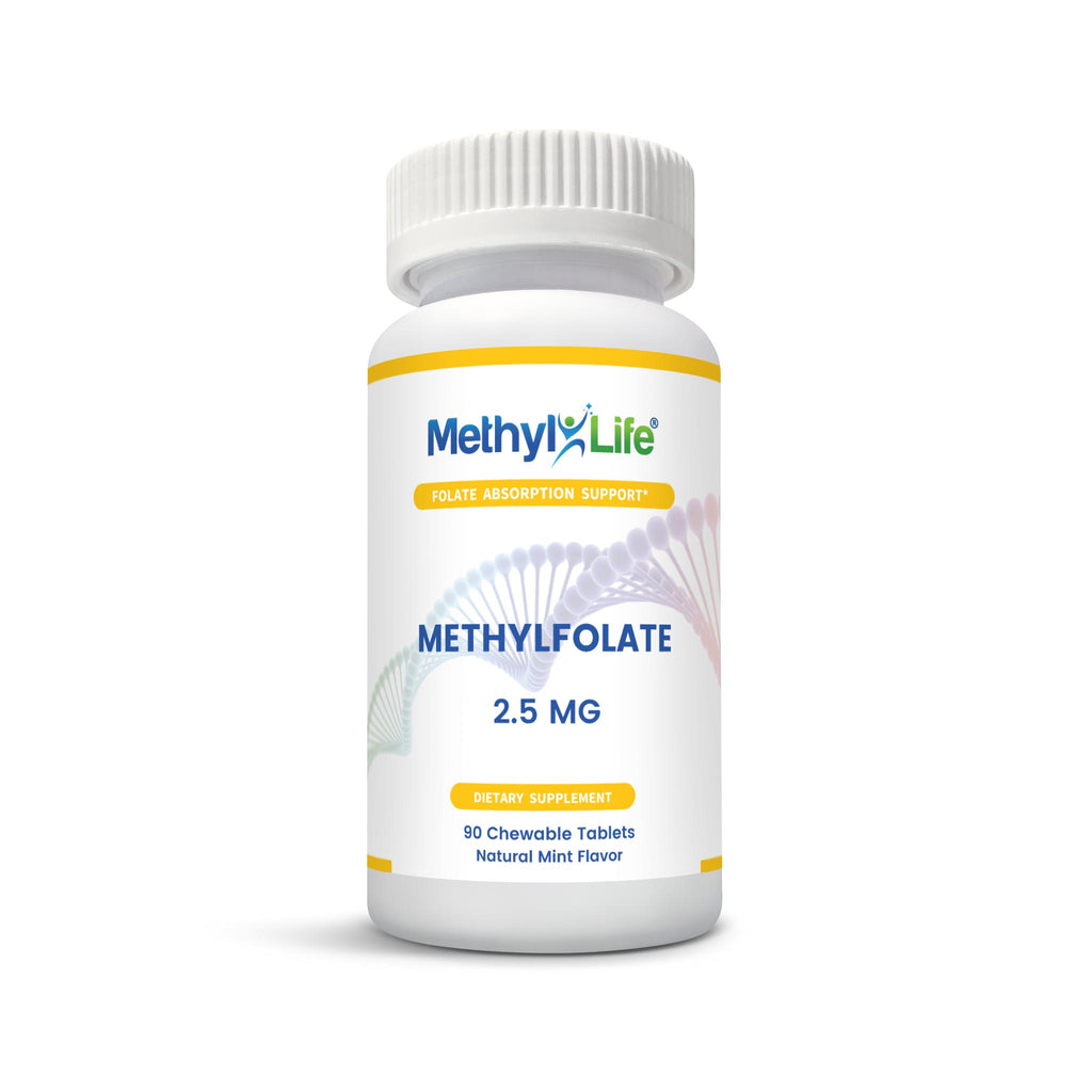 Purest Active L-Methylfolate 2.5 mg - front bottle - 90 ct chewables - Methyl-Life