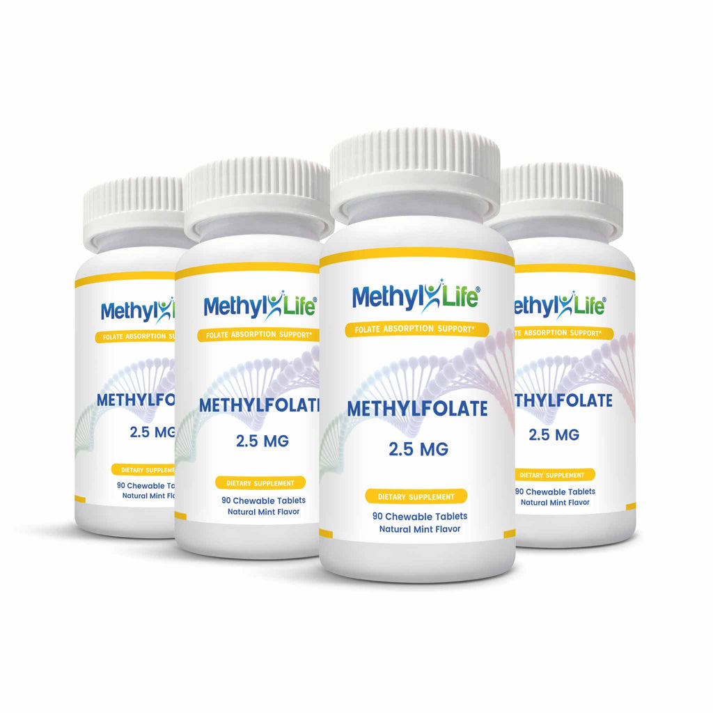 Wholesale: 4-pack of Methylfolate 2.5 (4 bottles - 90 chewables per bottle) Methyl-Life