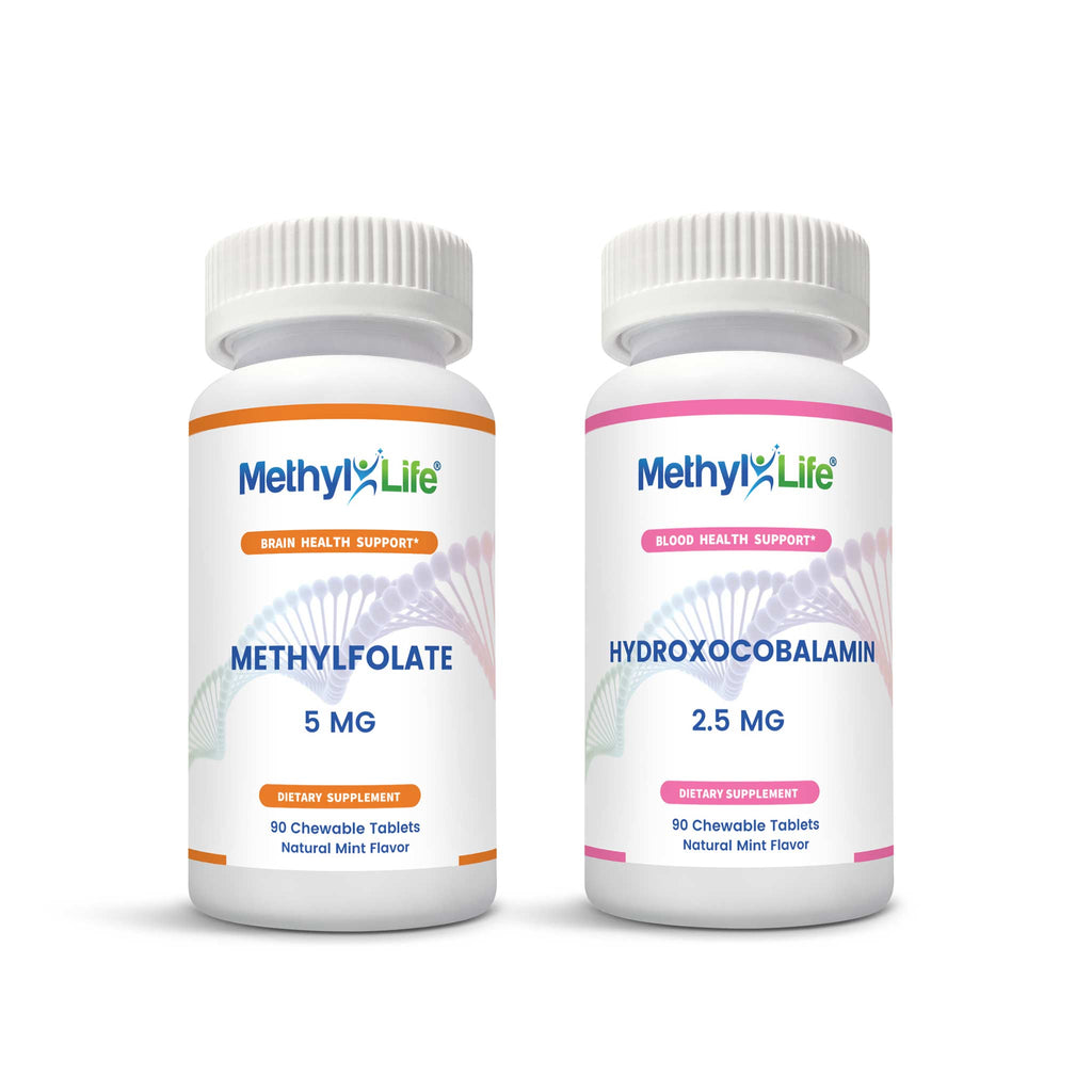 Brain Protect Bundle (2 product bottles) - L-Methylfolate 5 mg + Active B12 as Hydroxocobalamin 2.5 mg - 90 ct - Methyl-Life