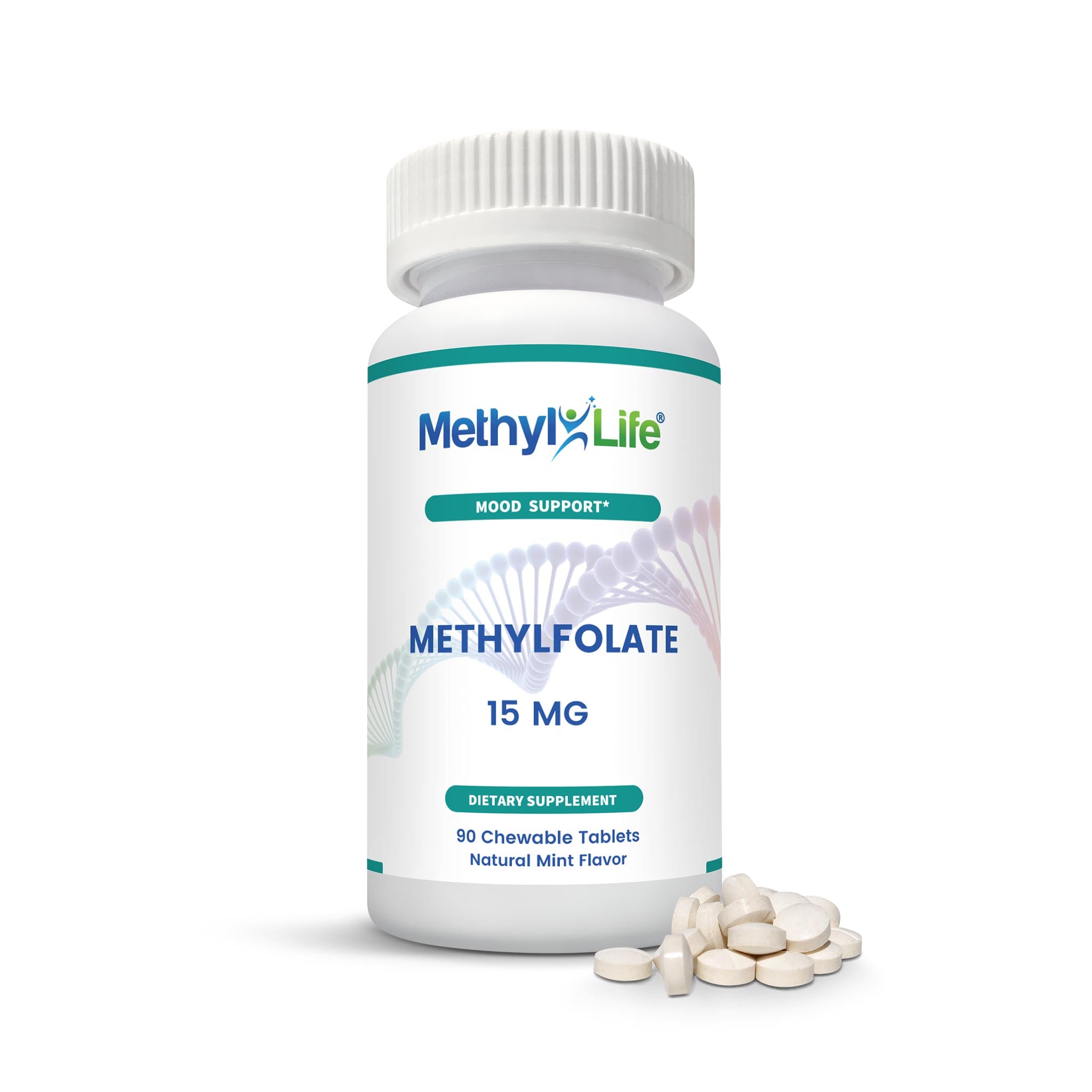 L-Methylfolate 15 mg - bottle + chew tablets - Elevate Mood - Purest L-Methylfolate - 90 ct - Methyl-Life