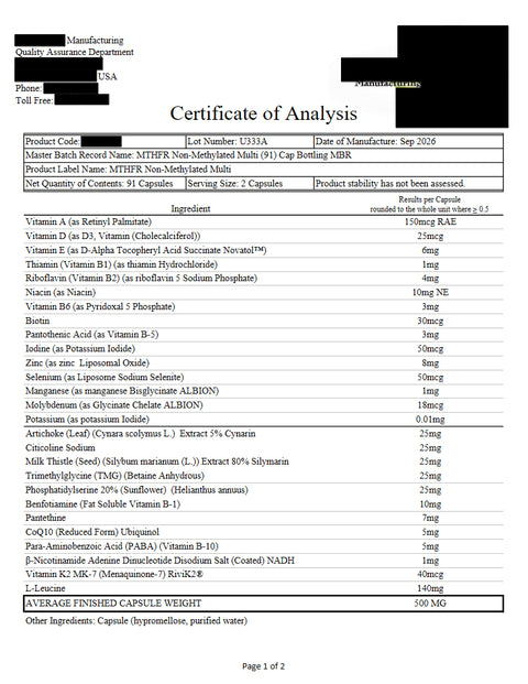 Non-Methylated Multivitamin with Cognitive Nutrients