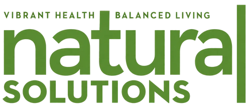 Green ’natural solutions’ logo with the tagline ’vibrant health balanced living.’