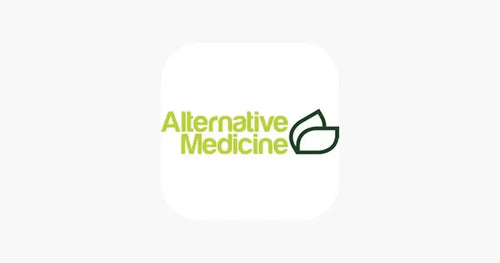 The logo for the ’alternative medicine’ app, featuring green text and a stylized leaf icon on a white rounded square background.