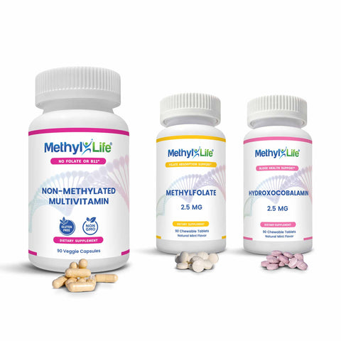 Methylated Multivitamin 3-Product Pack - MTHFR Folate, Sublingual B12 + Cofactors - Methyl-Life® Supplements