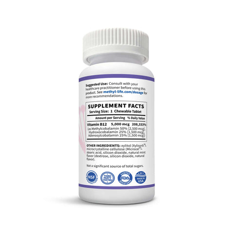 Methylcobalamin B12 Complete - Vitamin B12 5000 mcg - Nutrients for Energy - Methyl-Life® Supplements