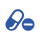 Simple blue icon of a pill capsule and tablet.