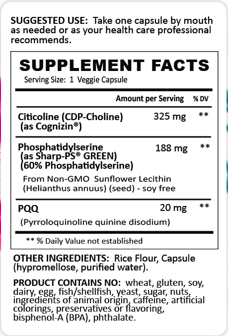 Focus & Recall (Supplement for Brain Focus: Citicoline, Phosphatidylserine, PQQ) - 2 month supply - Methyl-Life Supplements